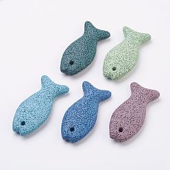 (52) Непрозрачная лаванда Большие подвески из натуральной лавы, рыба, окрашенные, разноцветные, 72x32x11 мм, отверстие : 3~3.5 мм