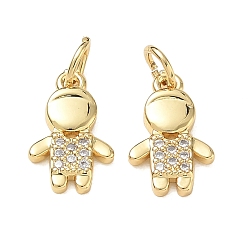 Real 18K Gold Plated Brass Micro Pave Clear Cubic Zirconia Pendants, Boy Charms, Rack Plating, Cadmium Free & Lead Free, Real 18K Gold Plated, 14x8.5x2mm, Hole: 3.5mm