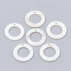 Seashell Color Freshwater Shell Pendants, Ring, Seashell Color, 20x1.5~2mm, Hole: 1mm