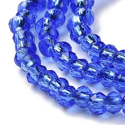 Royal Blue Transparent Glass Beads Strands, Faceted Round, Royal Blue, 2x2mm, Hole: 0.6mm, about 184pcs/strand, 14.49''(36.8cm)