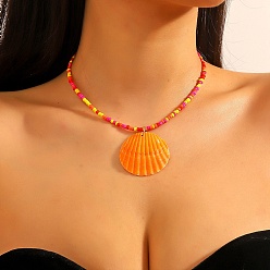 Разноцветный Летние пляжные натуральные ракушки подвески стеклянные бусины ожерелья для женщин, платина, красочный, 15.35 дюйм (39 см)