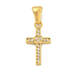 Золотой Ионное покрытие (IP) 304 подвески из циркония из нержавеющей стали, крест очарование, золотые, 18.5x10x2 мм, отверстие : 6x3 мм