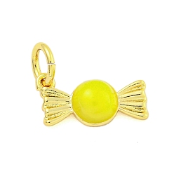 Желтый Подвески из латуни с эмалью в стойку, с целью перехода в кольце, без кадмия и без свинца, долговечный, реальный 18 k позолоченный, конфетное очарование, желтые, 5.5x12x3 мм, отверстие : 3 мм