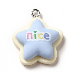 Звезда Непрозрачные подвески смолы, с платиновыми тоновыми железными петлями, бежевые, звезда, 26x22.5x9 мм, отверстие : 2.2 мм