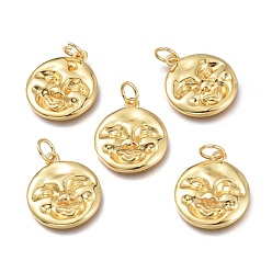 Настоящее золото 18K Латунные подвески, с прыжковых колец, долговечный, лицо, реальный 18 k позолоченный, 20.5x17.5x3 мм, отверстие : 4.5 мм