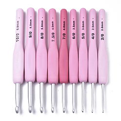Pearl Pink Aluminum Diverse Size Crochet Hooks Set, with TPR Handle, for Braiding Crochet Sewing Tools, Pearl Pink, 137x11.5~13.5x8~9mm, pin: 2mm/2.5mm/3mm/3.5mm/4mm/4.5mm/5mm/5.5mm/6mm, 9pcs/set