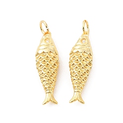 Настоящее золото 18K Стойки обшивки латунные подвески, без кадмия и без свинца, долговечный, с целью перехода в кольце, очарование рыбы, реальный 18 k позолоченный, 25.5x7x4 мм, отверстие : 3.2 мм