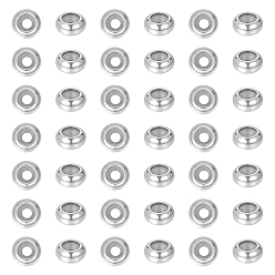 Нержавеющая Сталь Цвет 201 из нержавеющей стали бусы, с резиной внутри, ползунки, рондель, цвет нержавеющей стали, 10x4.5 мм, отверстие : 3 мм, 50 шт / коробка