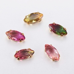 (52) Непрозрачная лаванда Шить на горный хрусталь, стекло горный хрусталь, с золотыми тонами латунных зубьев, аксессуары для одежды, граненые, лошадиный глаз , разноцветные, 10x5x4.6 мм, отверстие : 1 мм