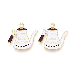 Белый Подвески из эмали и сплава, подвески для кофеварки, золотые, белые, 24x24.5x1.5 мм, отверстие : 1.7 мм