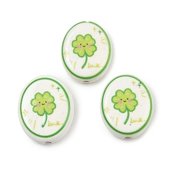 Клевер Печатные ручной фарфоровые бусы, овальные, клевер, 19~20x15~17x6 мм, отверстие : 2 мм