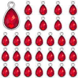 Красный 30шт. подвески из сплава стекла, граненые, капля, платина, красные, 14.5x9x5 мм, отверстие : 1.5 мм