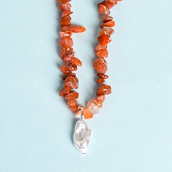 Carnelian Natural Carnelian Necklaces, with Alloy Charms, Nuggets, 14.57 inch(37cm)