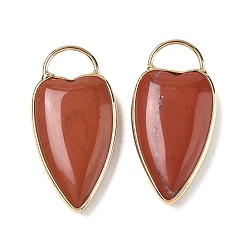 Красный Камень Природные красной яшмы подвески, подвески в форме сердца с латунной оправой, золотые, 35x17x6 мм, отверстие : 6x9 мм