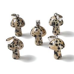 Dalmatian Jasper Natural Dalmatian Jasper Pendants, Mushroom Charms, with 304 Stainless Steel Snap on Bails, Stainless Steel Color, 24~25x16mm, Hole: 7.5x4mm