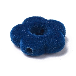 Prussian Blue Flocky Resin Beads, with Velet, Flower, Prussian Blue, 14x15x4mm, Hole: 1.4mm