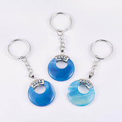 Натуральный Агат Брелок из натурального агата, с металлизированными кольцами из платины и латунными находками, окрашенные, плоско-круглые, 84 мм
