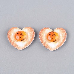 Оранжевый Непрозрачные кабошоны из смолы, жареное яйцо в форме сердца, оранжевые, 23.5x26.5~27x10 мм