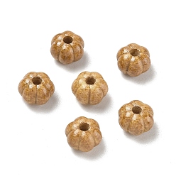 Goldenrod Vintage Handmade Porcelain Beads, Fancy Antique Glazed Porcelain, Pumpkin, Goldenrod, 10~10.5x7mm, Hole: 3mm