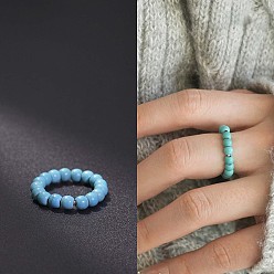 Бирюза Эластичные кольца из синтетической бирюзы, круглые, бусины : 4 мм, внутренний диаметр: регулируемый