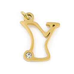 Letter Y 304 подвески из нержавеющей стали, с кубического циркония, подвески-буквы с соединительными кольцами, реальный 18 k позолоченный, Письмо Y, 21x17x2 мм, отверстие : 3 мм