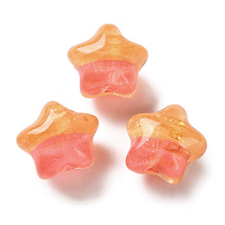 Коралловый Прозрачные акриловые бусины с градиентным цветом, нарисованные вручную, звезда, коралл, 19.5x21.5x16 мм, отверстие : 2.3 мм