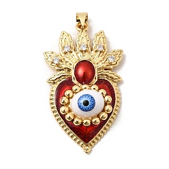 Настоящее золото 18K Латунные микро проложить кубического циркония подвески, С эмалью и смолой, долговечный, стойки покрытие, без свинца и без кадмия, сердце с оберегами от сглаза, реальный 18 k позолоченный, 40x23.5x8.5 мм, отверстие : 3.5x5 мм