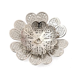 Платина Шапочки и конусы для бусин, латунные, цветок, платина, 24x24x3.5 мм, отверстие : 1 мм