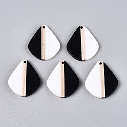 Черный Кулоны из непрозрачной смолы и дерева, слеза, два тона, чёрные, 32.5~33x27.3~27.9x3.5 мм, отверстие : 2 мм