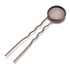 Античная Бронза Железная фурниутра для шпилек, с плоскими круглыми настроек латунь кабошон, античная бронза, лоток : 18 мм, 82.5x20x3 мм