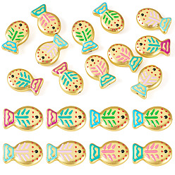 Mixed Color 12Pcs 4 Colors Baking Paint Glass Enamel Beads, Fish, Mixed Color, 20x13x5.5mm, Hole: 1.4mm, 3pcs/color