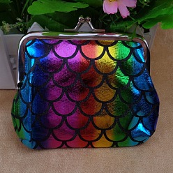 Colorful Trapezoid PVC Doll Handbag, with Platinum Tone Iron Purse Frame & Glitter Powder, American Girl Doll Accessories Supplies, Scales Pattern, Colorful, 100x120mm