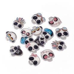White Halloween Acrylic Cabochon, with Glitter Powder, Skull, White, 27.5~36.5x27.5~31.5x2mm
