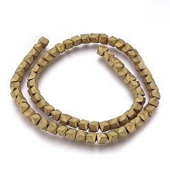 Golden Plated Electroplated Non-magnetic Synthetic Hematite Beads Strands, Frosted, Golden Plated, 6x5.5x6mm, Hole: 1mm, about 74pcs/strand, 15.94 inch(40.5cm)