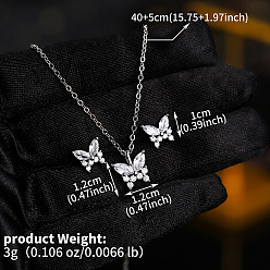 Бабочка Комплект из колье и серег-гвоздиков из латуни с прозрачным кубическим цирконием для женщин, бабочка, серьги: 10 mm