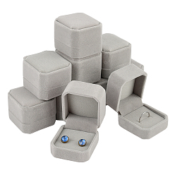 Light Grey Velvet Ring Box, Flip Cover, Square, Light Grey, 5.45x5x4.1cm