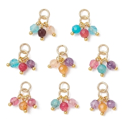 (52) Непрозрачная лаванда Природные подвески агат, круглый шарм, с латунными штифтами, золотые, разноцветные, 8~8.5x4~4.5 мм, Перейти кольцо: 5x1 мм, внутренний диаметр: 3.5 мм