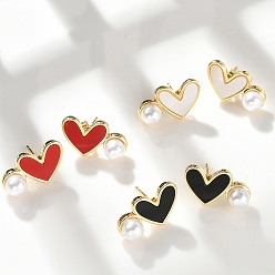 (52) Непрозрачная лаванда Серьги-гвоздики в форме сердца из латуни, с abs имитационными жемчужными бусинами , стойки покрытие, долговечный, без кадмия и без свинца, реальный 18 k позолоченный, разноцветные, 11x20 мм