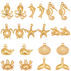 Золотой 20шт. 2пакеты 304 подвески из нержавеющей стали, морская жизнь, разнообразные, золотые, 10.5~20x8.5~13.5x2.5~3 мм, отверстие : 1.2 мм, 10 шт / пакет
