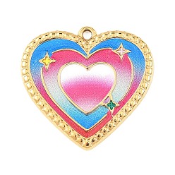 Светло-Вишневый 304 нержавеющей стальной эмали подвески, сердце прелести, вакуумное покрытие pvd, реальный 18 k позолоченный, светло-вишневый, 24x25x2.5 мм, отверстие : 1.6 мм