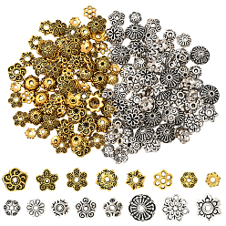 (52) Непрозрачная лаванда 192шт 16 стили колпачки из сплава в тибетском стиле, цветок, разноцветные, 6~10x2~4 мм, отверстие : 1.2~1.4 мм, 12 шт / стиль