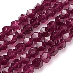 Темно-Розовый Природного нефрита нитей бисера, звезды вырезать круглые бусы, окрашенные, граненые, темно-розовыми, 7~8 мм, отверстие : 1 мм, около 47~48 шт / нитка, 14.5 дюйм ~ 15 дюйм (37~38 см)
