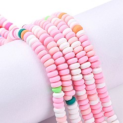 Pink Полимерной глины ручной работы бисер нитей, для поделок ювелирных изделий, плоско-круглые, розовые, 6~7x3 мм, отверстие : 1.5 мм, около 113~116 шт / нитка, 15.55 дюйм ~ 16.14 дюйм (39.5~41 см)