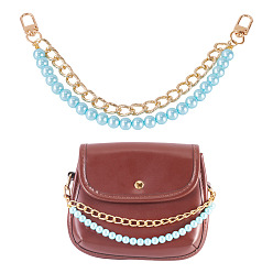 Голубой АБС-пластик имитация жемчуга и алюминиевые цепи для панциря сумки удлинители цепи, Сплав с застежками, аксессуары для замены сумок, золотые, голубой, 285 мм