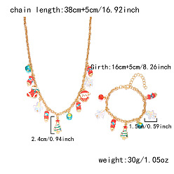 Рождественская елка Рождественские комплекты ожерелий и браслетов с подвесками из сплава, стекла, пластика и полимерной глины, золотые, рождественская елка, рождественская елка, колье: 14.96 дюйм (38 см)