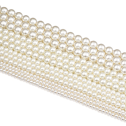 Creme-weiß Glasperlen Perlensträhnen Sets, Runde, perlig, creme-weiß, 4~10 mm, Bohrung: 1 mm, 85~216 Stk. / Strang, 32 Zoll, 20strands / set