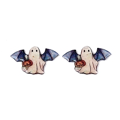 Ghost Кулоны из эпоксидной смолы на Хэллоуин, с золотой фольгой и блестками, Призрак с крылом летучей мыши и подвеской в виде тыквы, 21.5x34x2~3 мм, отверстие : 1.2 мм