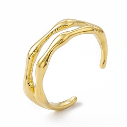 Real 14K Gold Plated Ion Plating(IP) 304 Stainless Steel Cuff Ring for Women, Double Layer Bamboo Joint Open Rings, Real 14K Gold Plated, 2.5~7.5mm, Inner Diameter: US Size 7 1/2(17.7mm)
