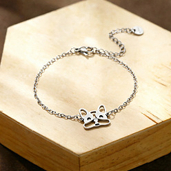Stainless Steel Color 304 Stainless Steel Dog Outline Link Bracelets, Cable Chain Bracelets for Women, Tarnish Free, Stainless Steel Color, 6.69 inch(17cm)