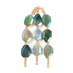 Светлый Морско-зеленый Гальванические натуральный агат бисер пряди, окрашенная и подогревом, граненые, самородки, AB цвет, светло-зеленый, 28~30.5x20~23x8~10 мм, отверстие : 2.1 мм, около 3 шт / нитка, 5.51 дюйм (14 см)